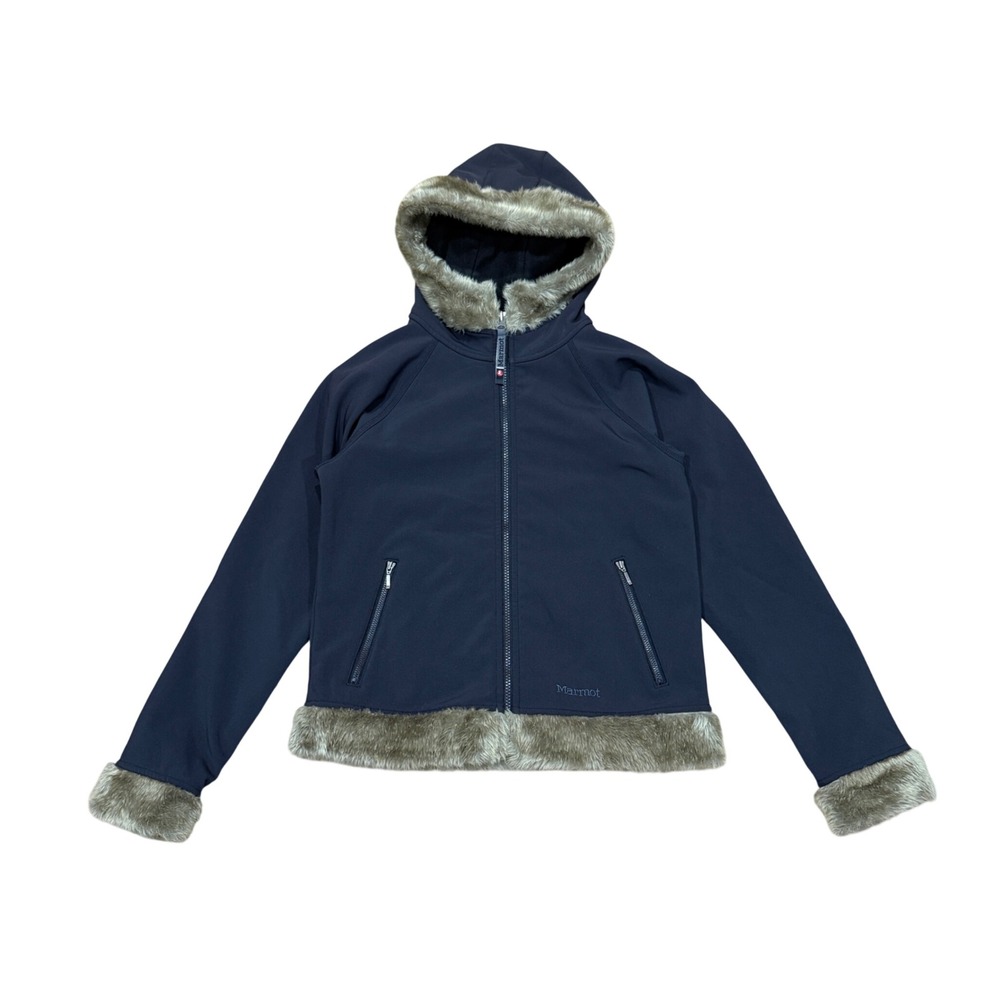 Marmot Furlong Women Softshell Jacket Medium Black Brown Faux Fur Trim Gorpcore